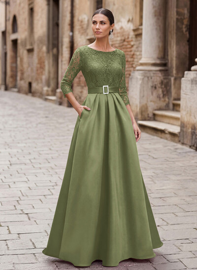 Elegant Lace Sleeves Evening Dresses With Beading Satin