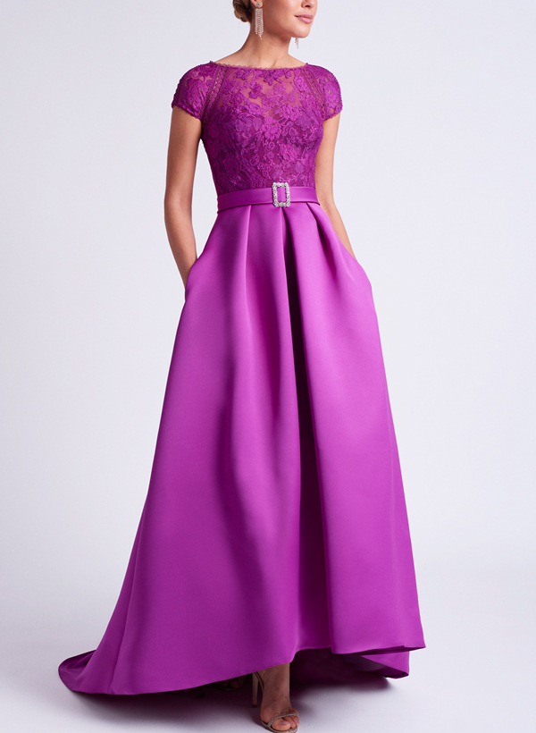 Lace Elegant A-Line Evening Dresses With Beading Satin