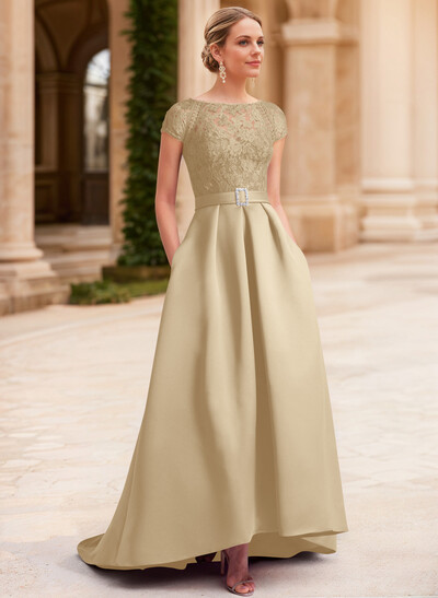 Lace Elegant A-Line Evening Dresses With Beading Satin