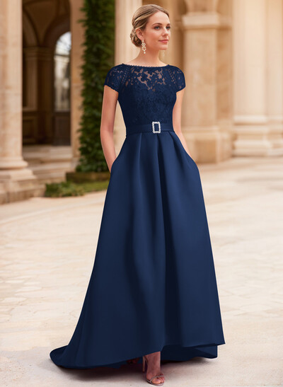 Lace Elegant A-Line Evening Dresses With Beading Satin