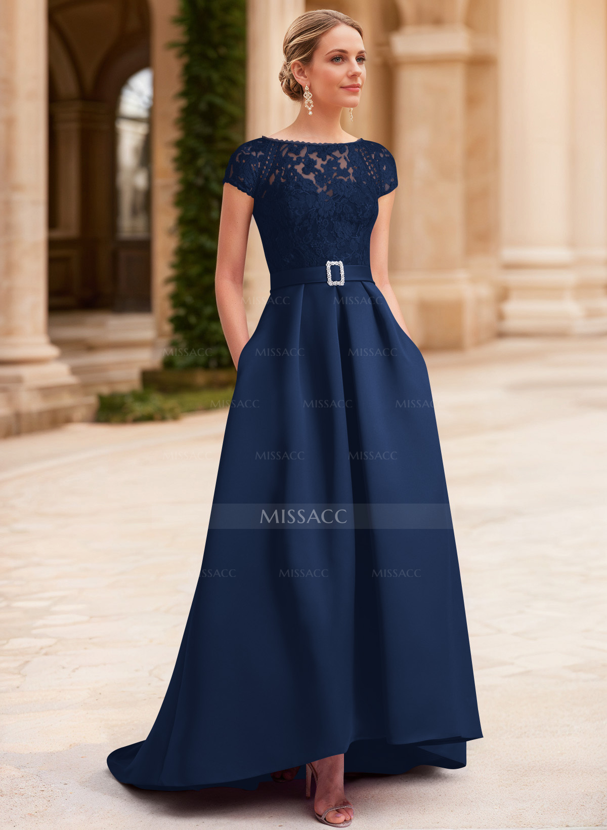 Lace Elegant A-Line Evening Dresses With Beading Satin