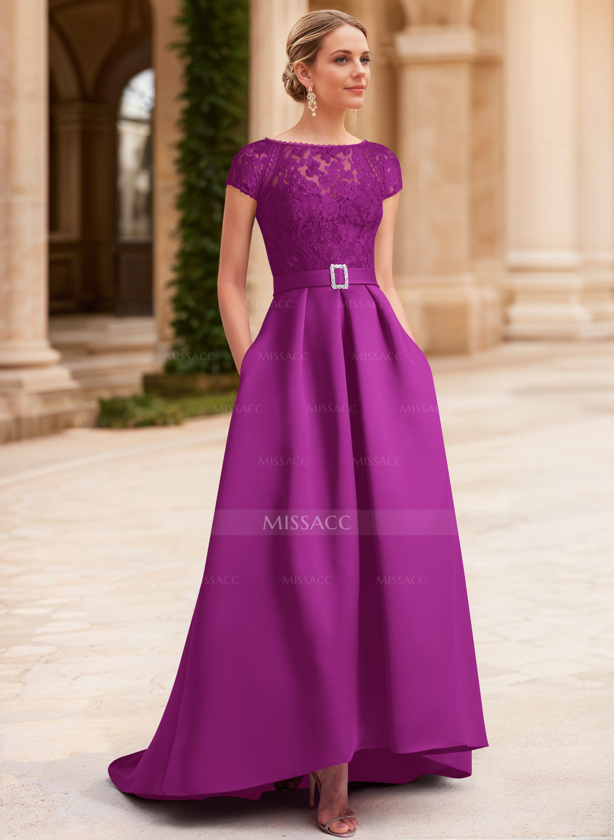 Lace Elegant A-Line Evening Dresses With Beading Satin