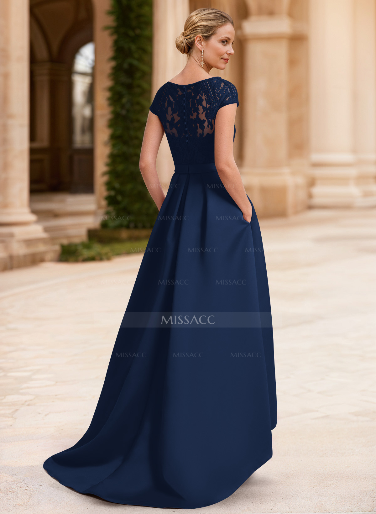 Lace Elegant A-Line Evening Dresses With Beading Satin