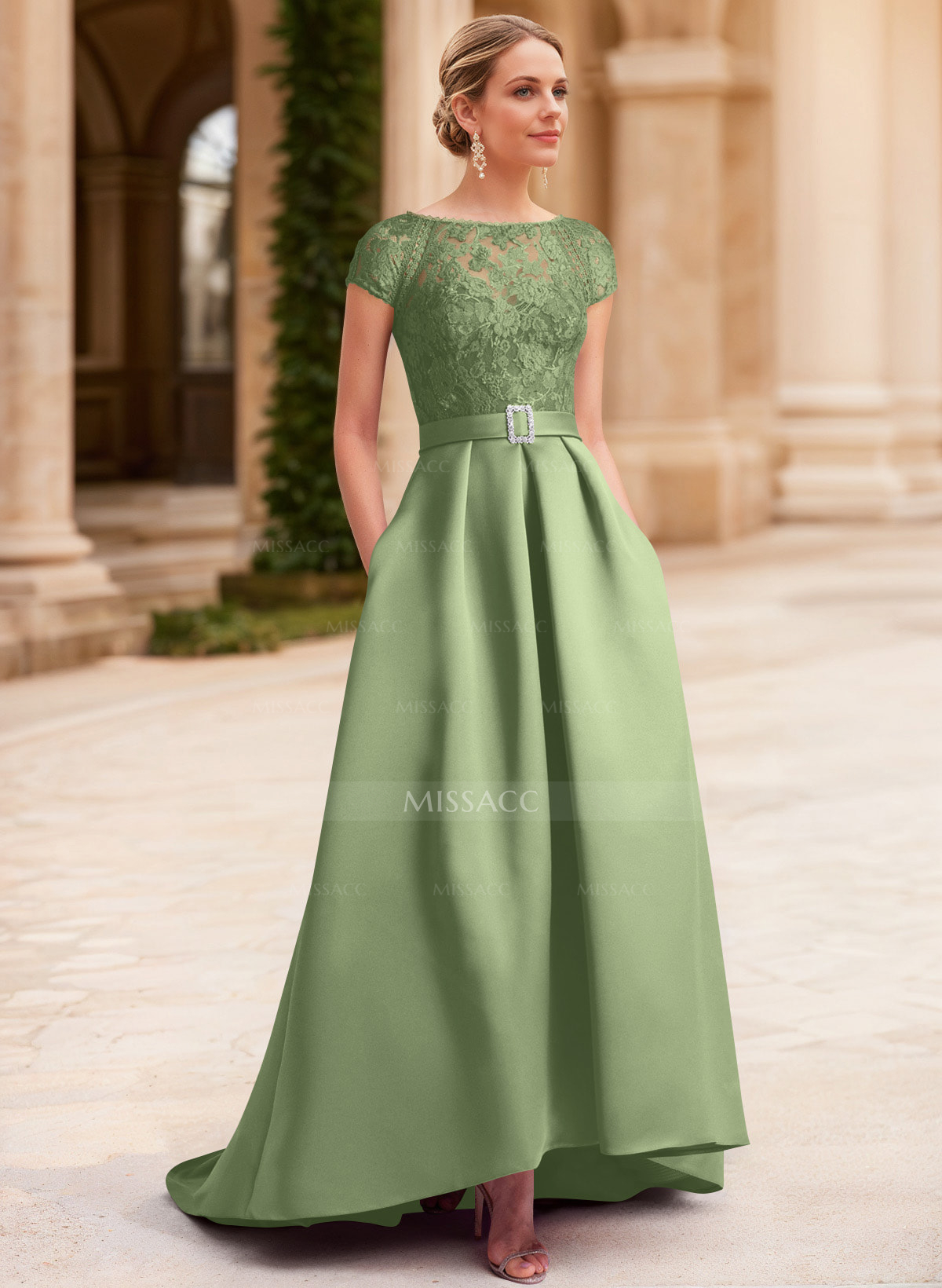 Lace Elegant A-Line Evening Dresses With Beading Satin