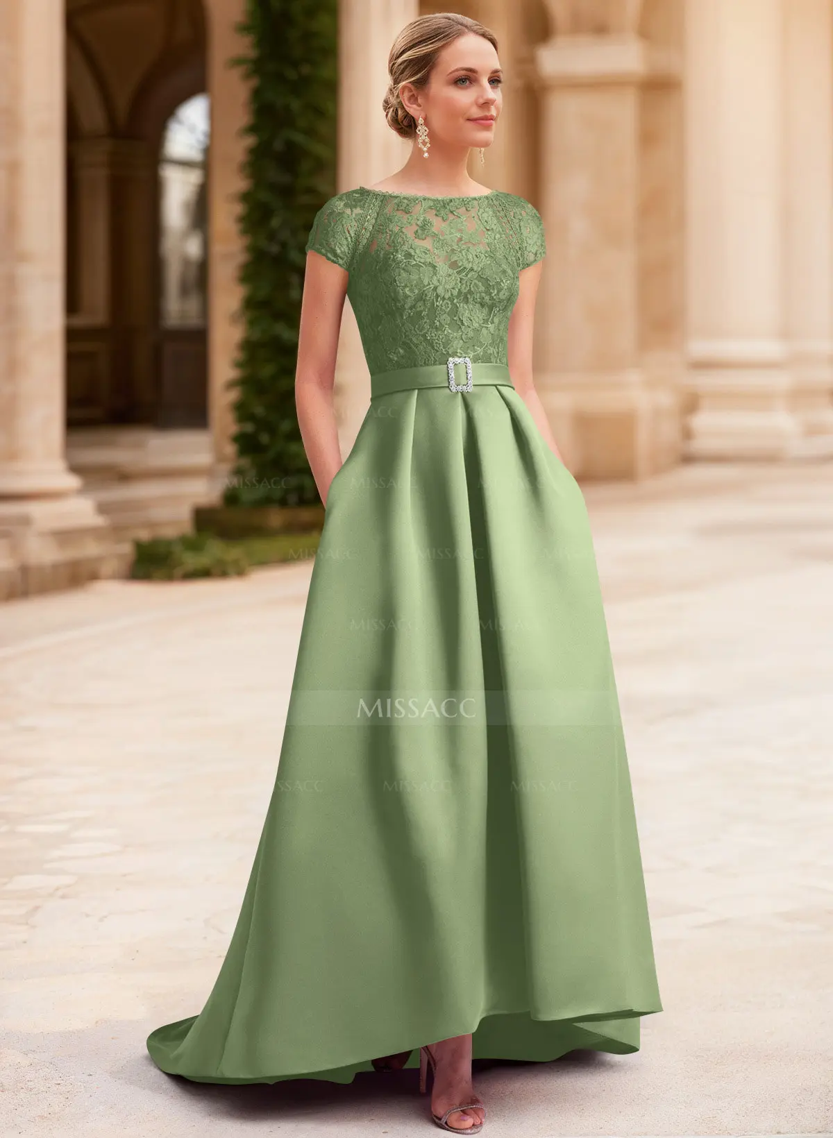 Lace Elegant A-Line Evening Dresses With Beading Satin - Missacc