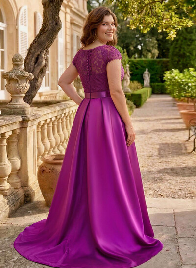Lace Elegant A-Line Evening Dresses With Beading Satin
