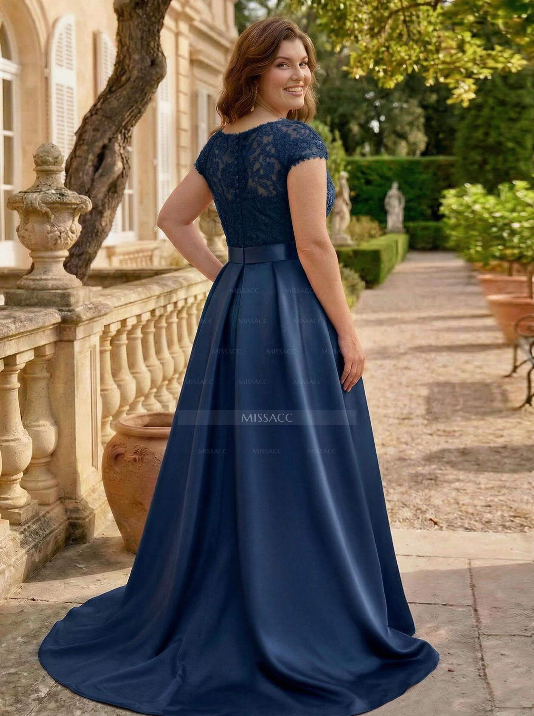 Lace Elegant A-Line Evening Dresses With Beading Satin