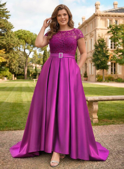 Lace Elegant A-Line Evening Dresses With Beading Satin
