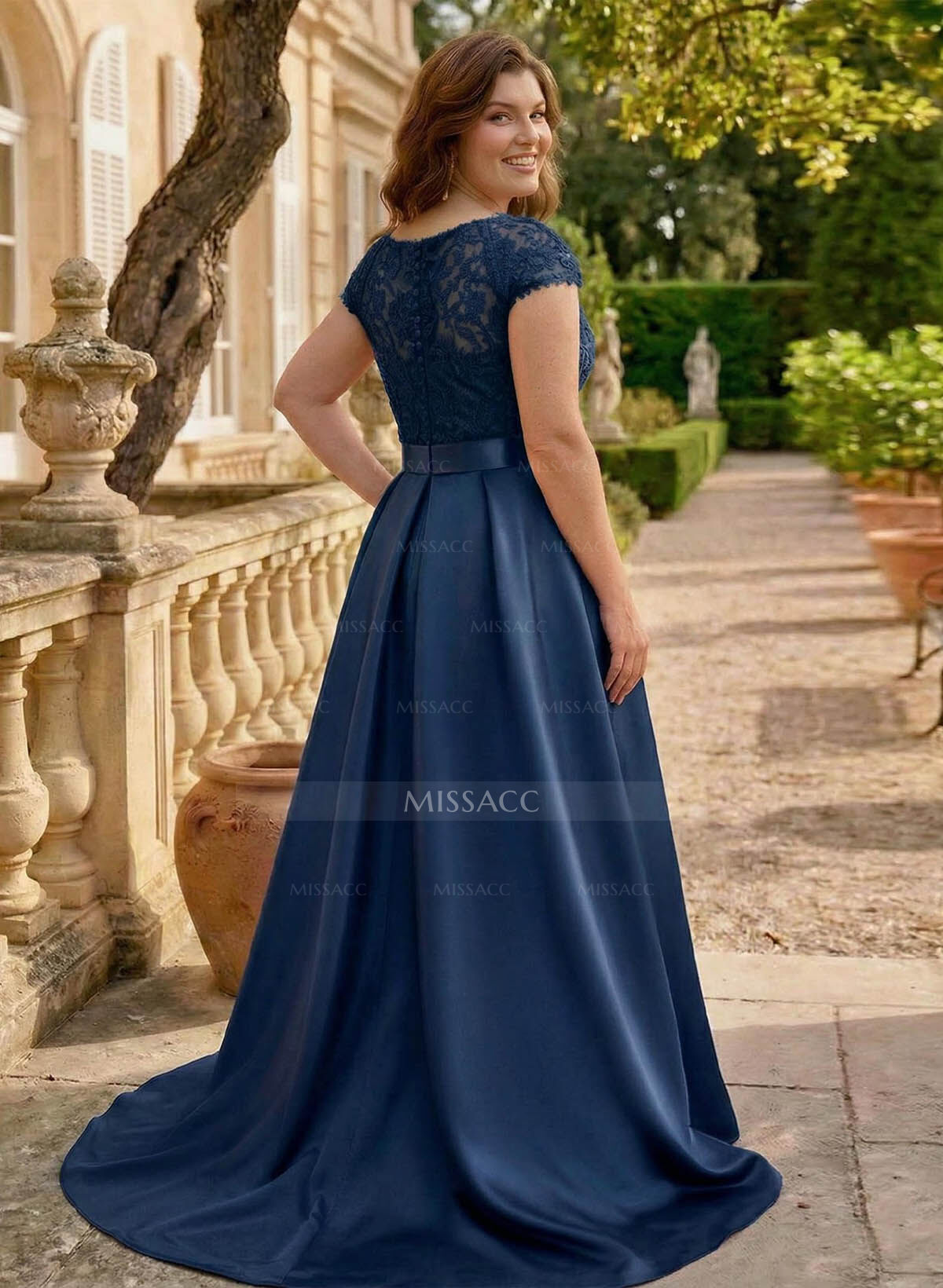 Lace Elegant A-Line Evening Dresses With Beading Satin