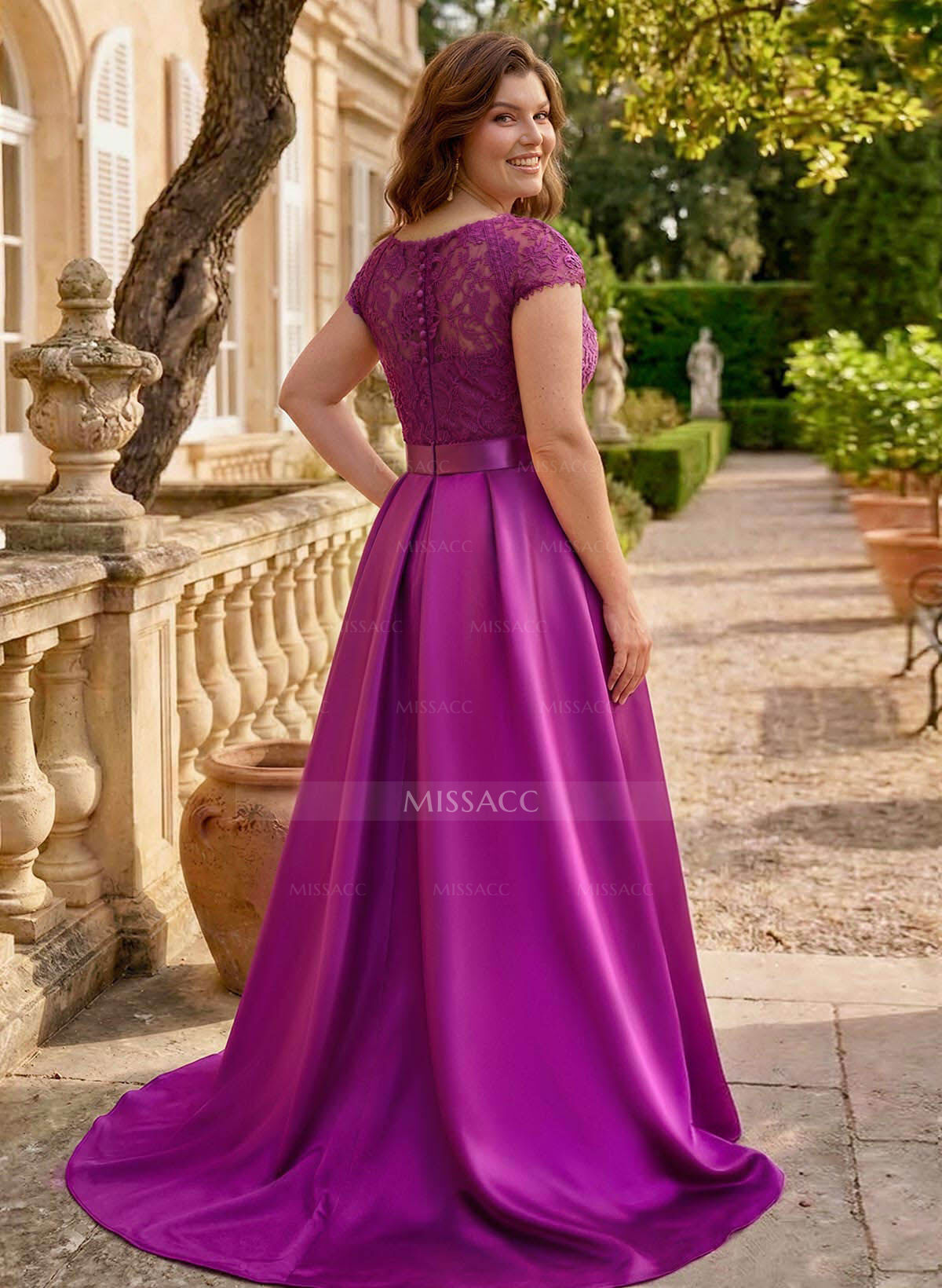 Lace Elegant A-Line Evening Dresses With Beading Satin