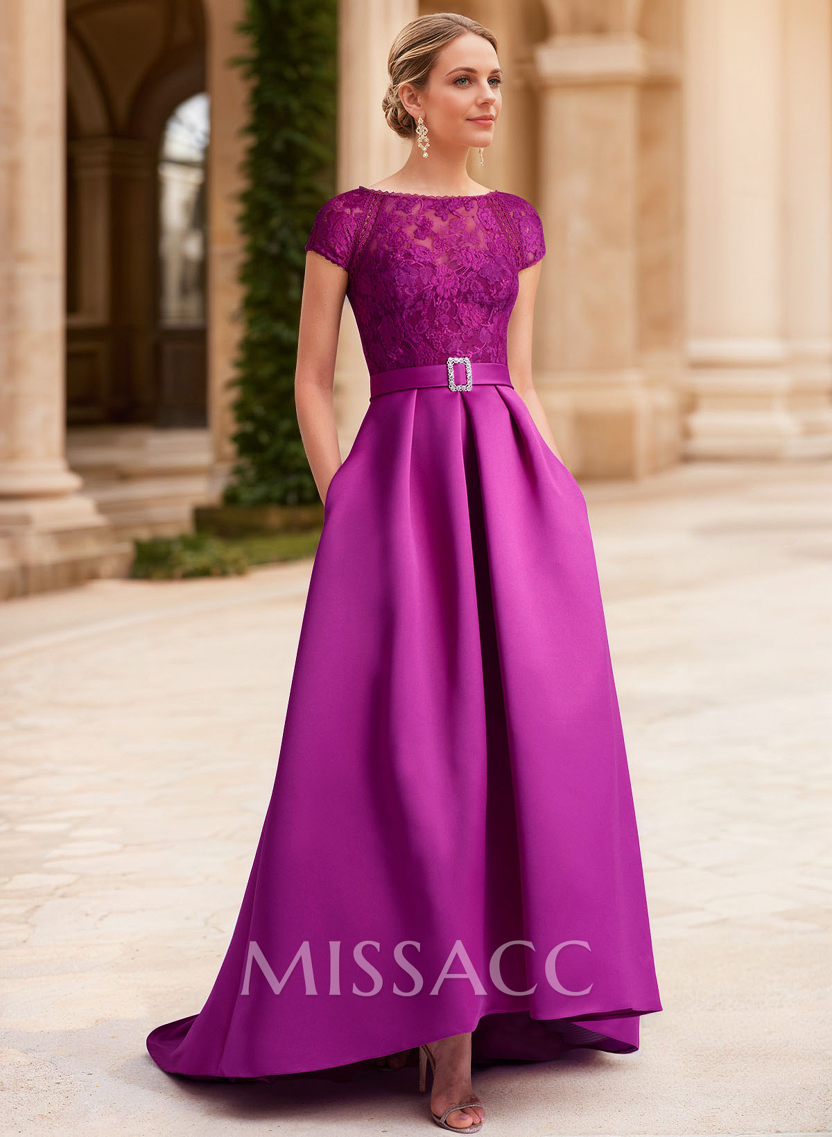 Lace Elegant A-Line Evening Dresses With Beading Satin