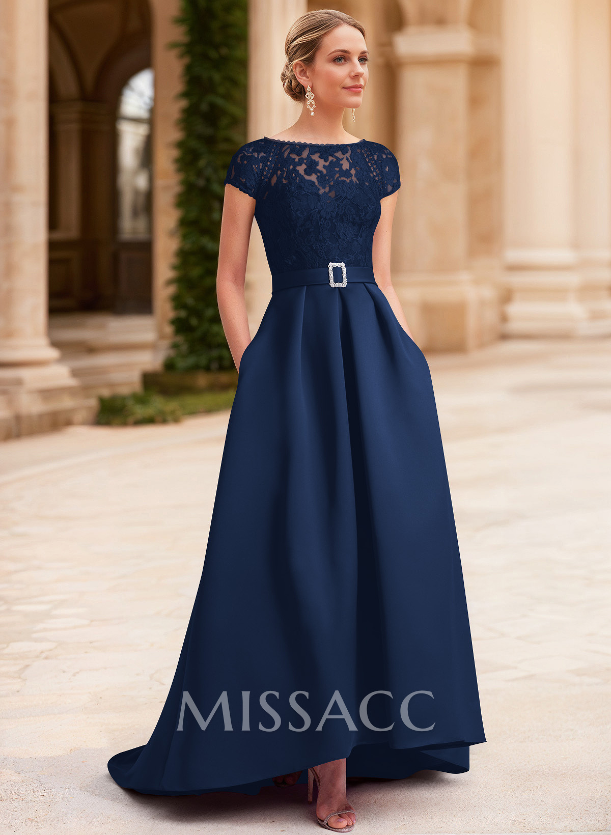 Lace Elegant A-Line Evening Dresses With Beading Satin