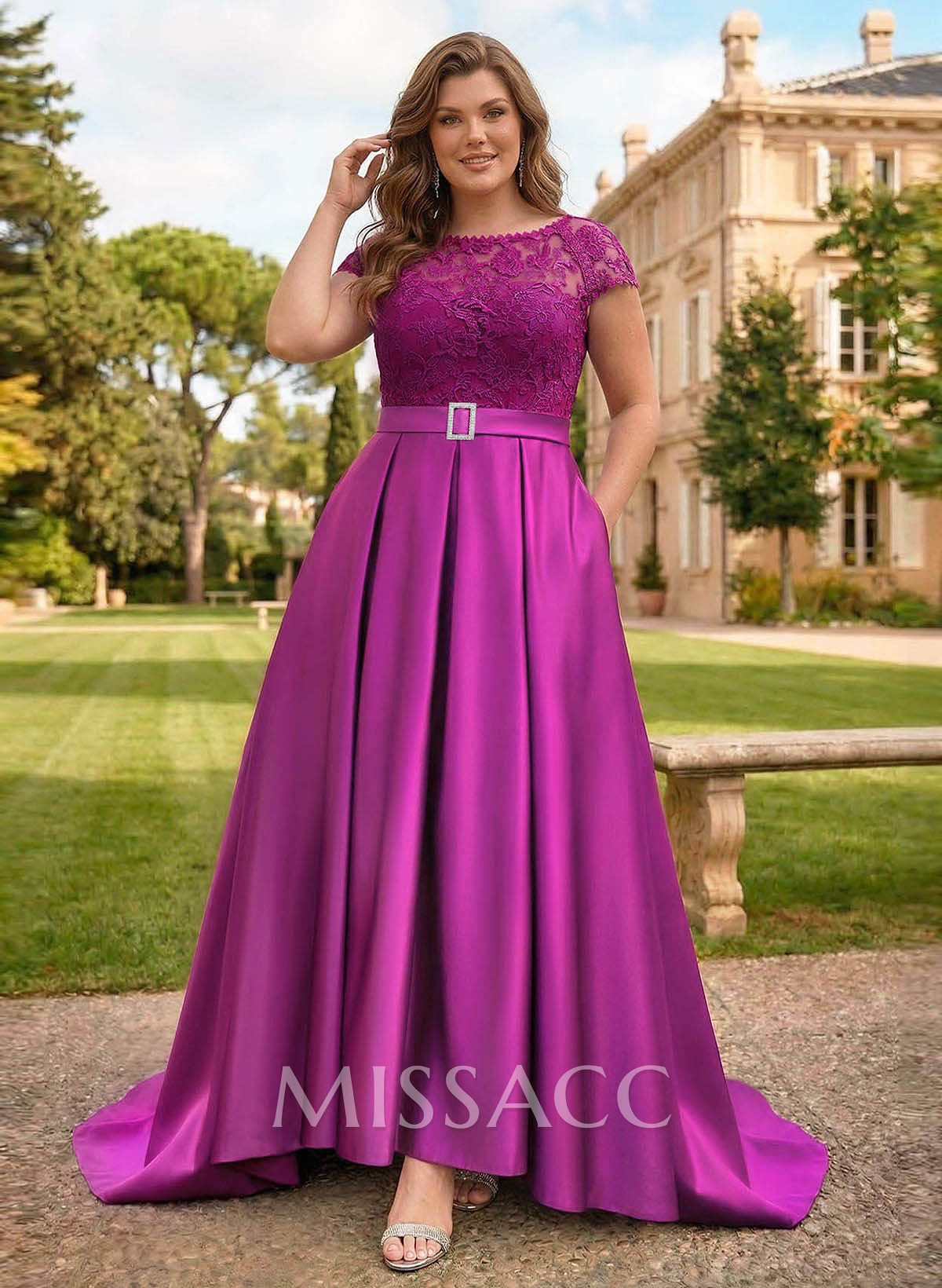 Lace Elegant A-Line Evening Dresses With Beading Satin