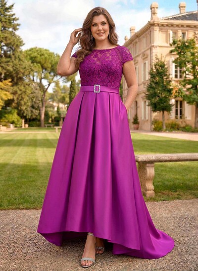 Lace Elegant A-Line Evening Dresses With Beading Satin