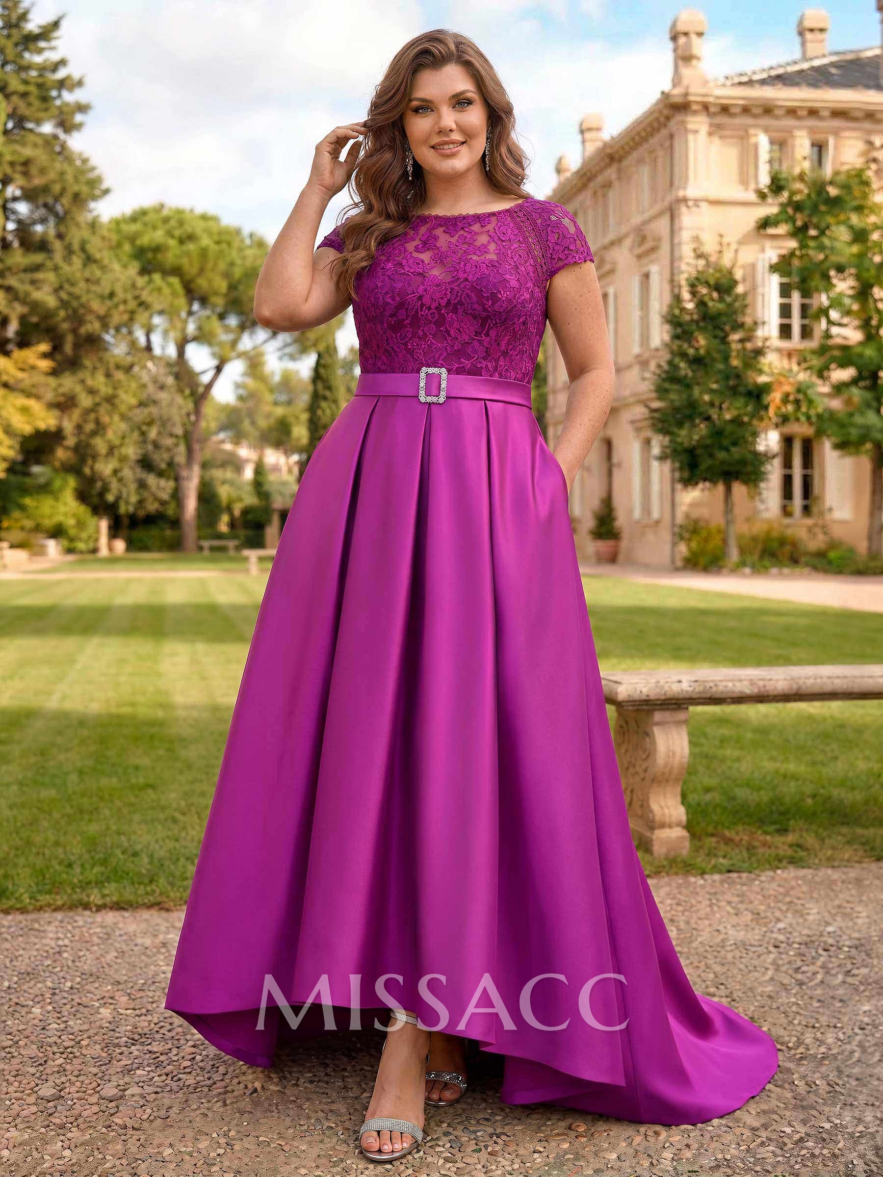 Lace Elegant A-Line Evening Dresses With Beading Satin