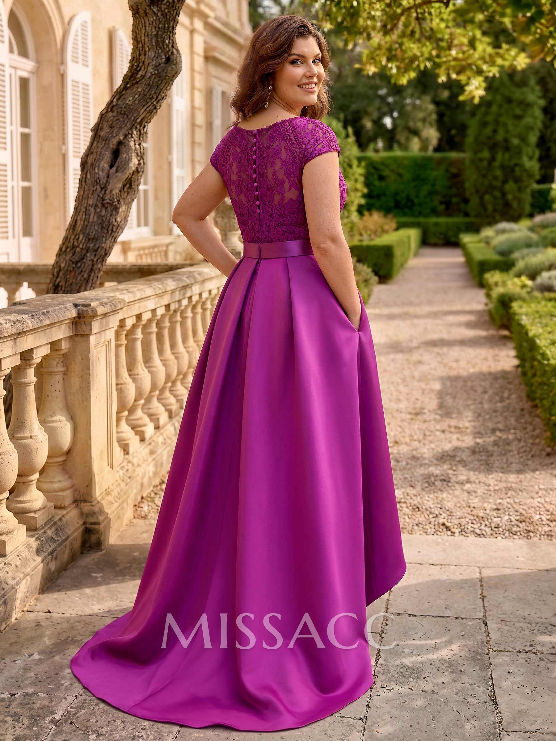 Lace Elegant A-Line Evening Dresses With Beading Satin
