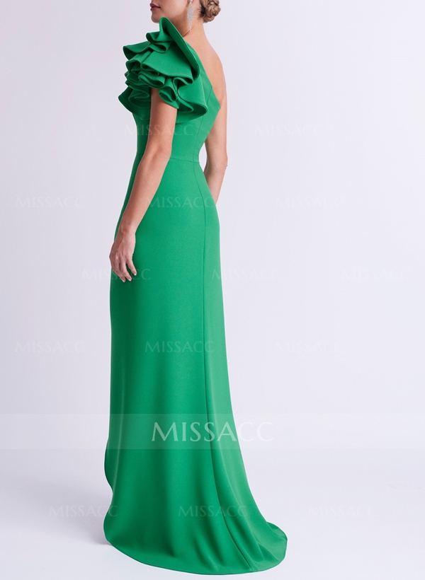 One-Shoulder A-Line Ruffle Evening Dresses With Satin
