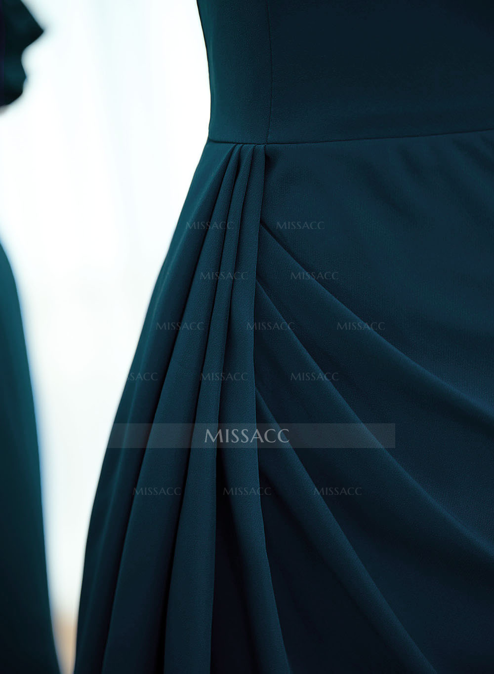 One-Shoulder A-Line Ruffle Evening Dresses With Elastic Satin