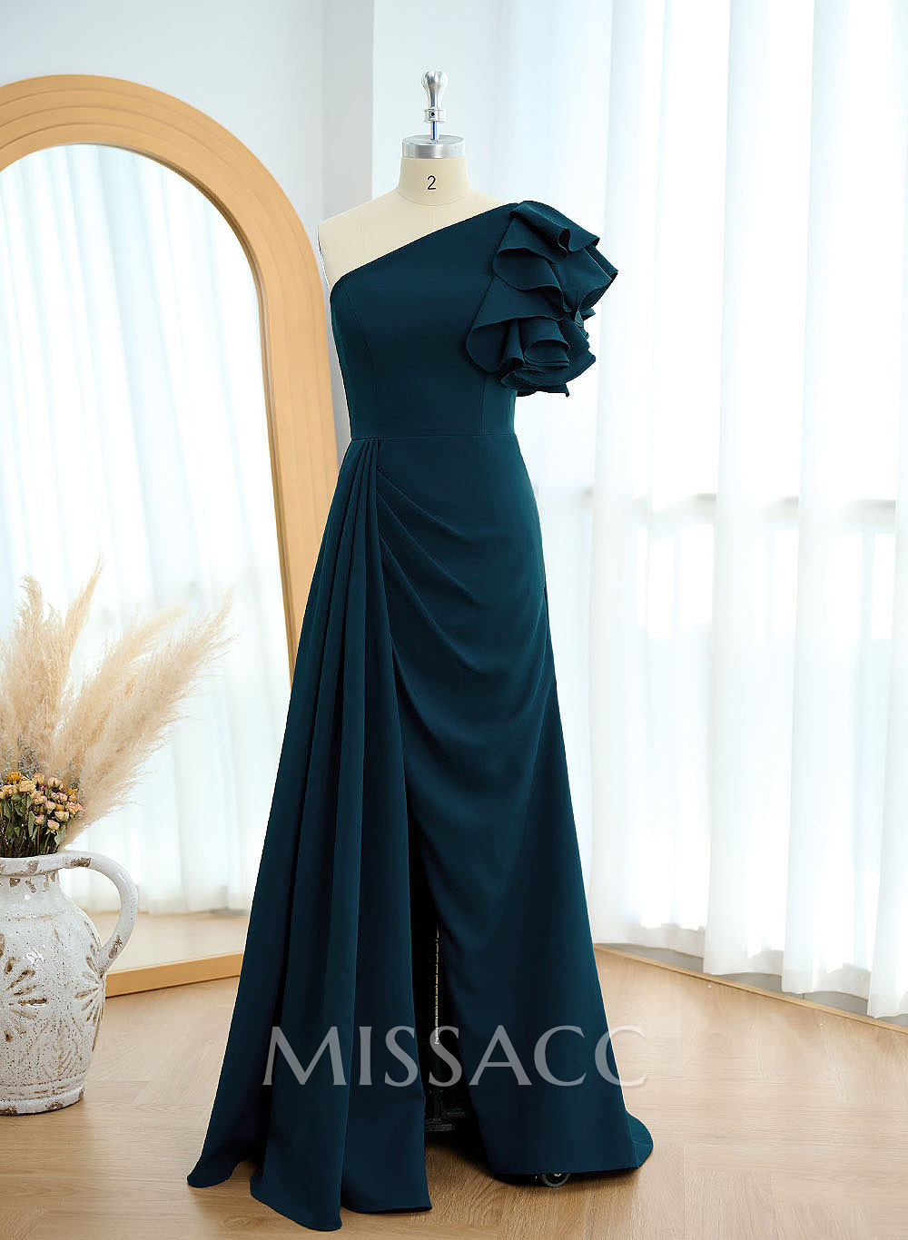 One-Shoulder A-Line Ruffle Evening Dresses With Elastic Satin One-Shoulder A-Line Ruffle Evening Dresses With Elastic Satin
