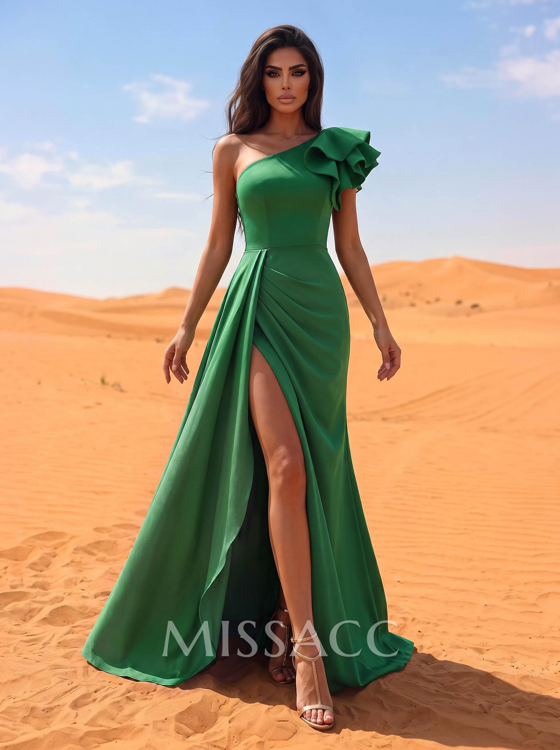 One-Shoulder A-Line Ruffle Evening Dresses With Elastic Satin One-Shoulder A-Line Ruffle Evening Dresses With Elastic Satin
