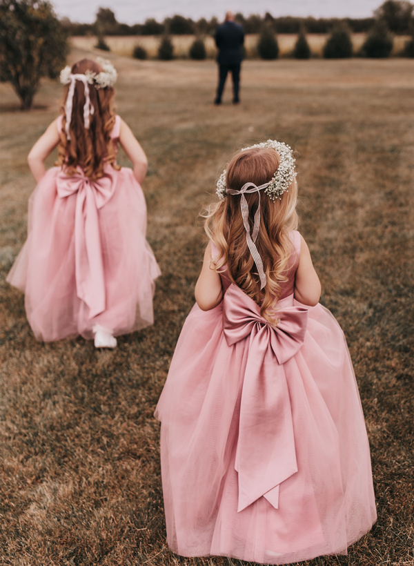 Sweet Ball Gown Tulle Flower Girl Dresses With Satin Bow