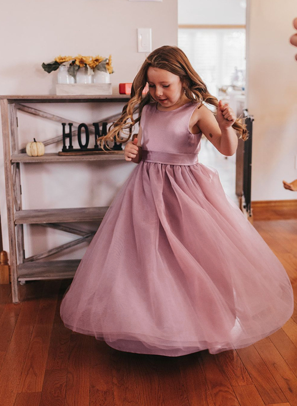Sweet Ball Gown Tulle Flower Girl Dresses With Satin Bow