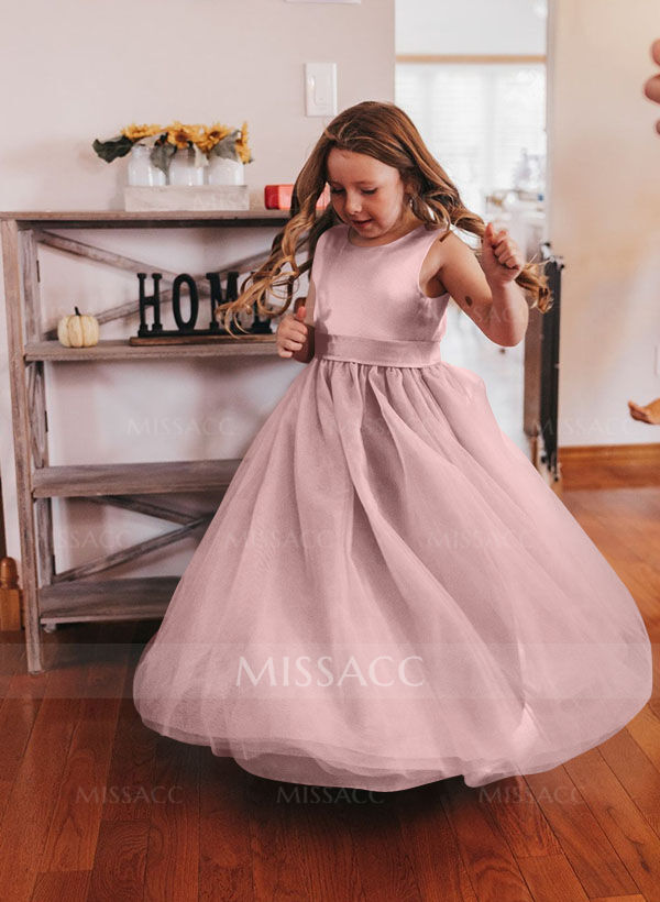 Sweet Ball Gown Tulle Flower Girl Dresses With Satin Bow