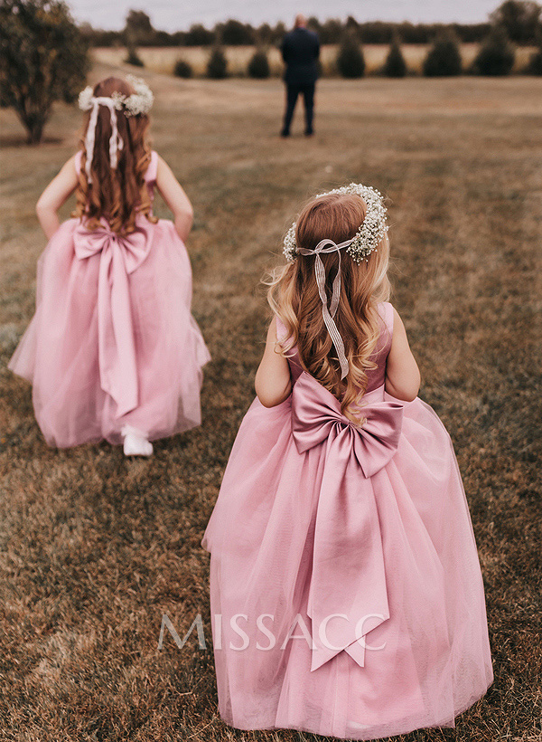 Sweet Ball Gown Tulle Flower Girl Dresses With Satin Bow