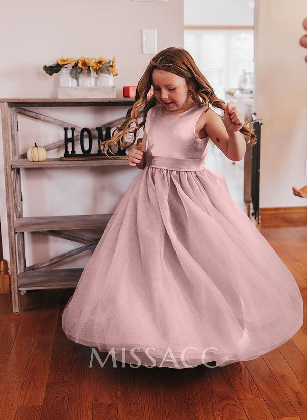 Sweet Ball Gown Tulle Flower Girl Dresses With Satin Bow