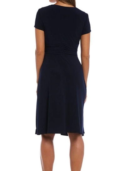 A-Line V-Neck Short Sleeves Jersey Knee-Length Mother Of The Bride Dresses With Beading