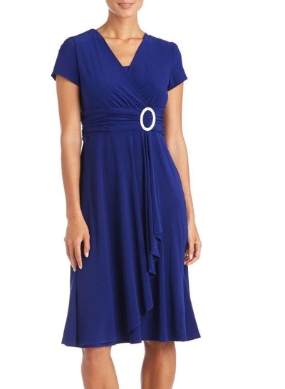 A-Line V-Neck Short Sleeves Jersey Knee-Length Mother Of The Bride Dresses With Beading