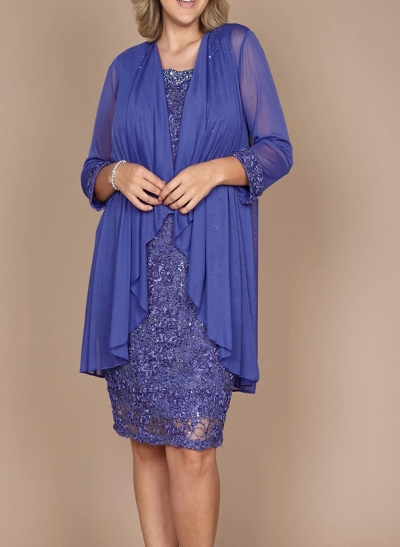 Sheath/Column Square Neckline Sleeveless Lace Knee-Length Mother Of The Bride Dresses With Beading
