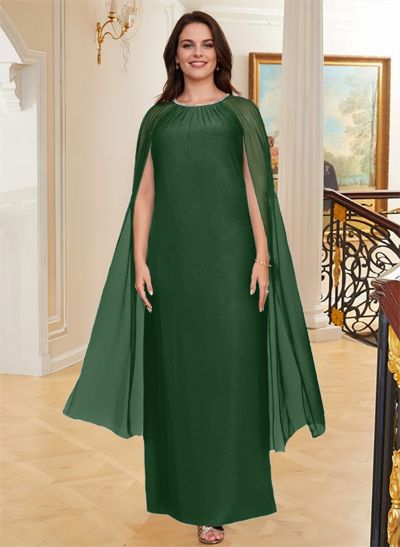 Sheath/Column Scoop Neck Chiffon Floor-Length Mother Of The Bride Dresses With Beading