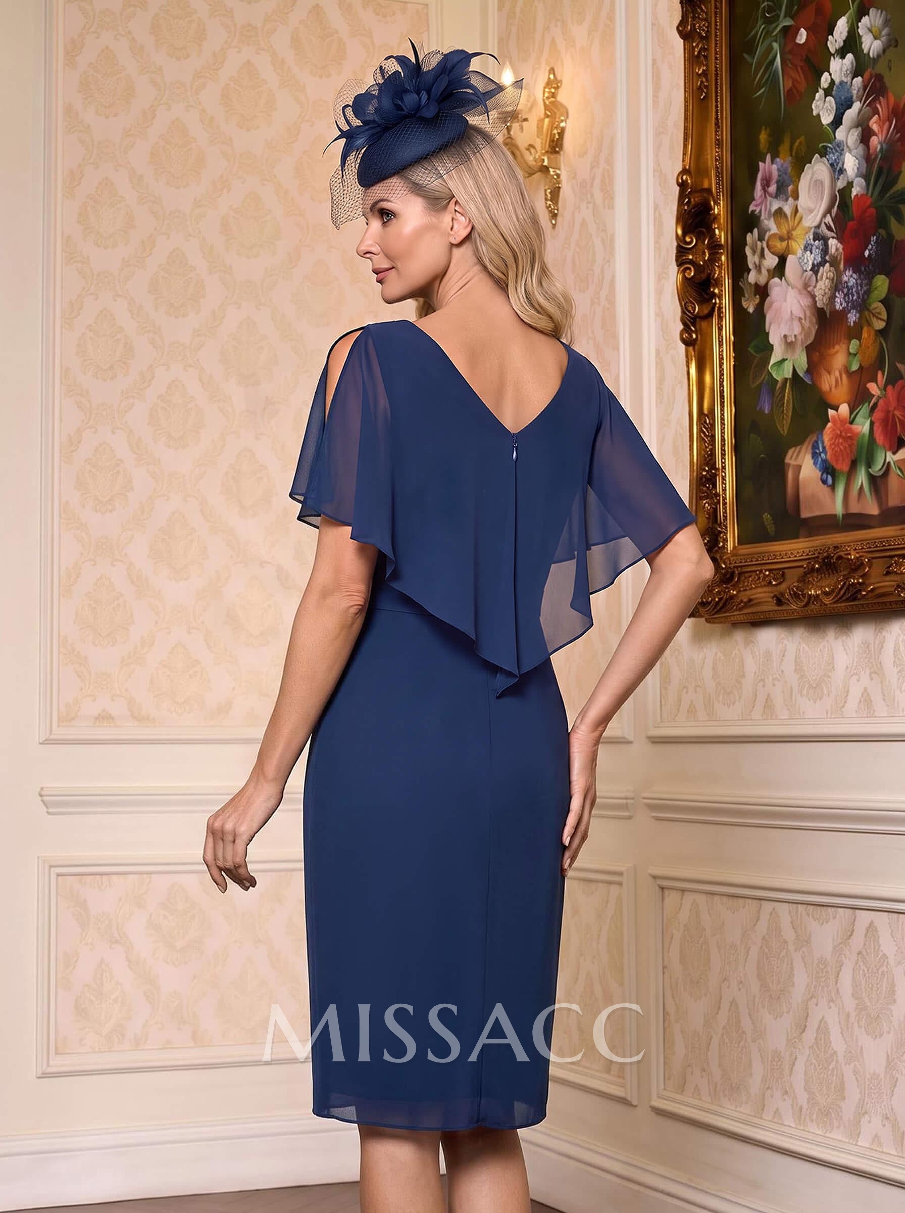 Sheath/Column V-Neck Short Sleeves Chiffon Knee-Length Mother Of The Bride Dresses Sheath/Column V-Neck Short Sleeves Chiffon Knee-Length Mother Of The Bride Dresses