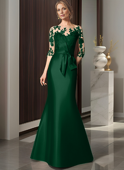 Lace Appliques Mermaid V Neck Floor Length Mother of the Bride Dresses main image 0
