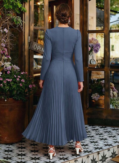 A-Line V-Neck Long Sleeves Chiffon Ankle-Length Mother Of The Bride Dresses