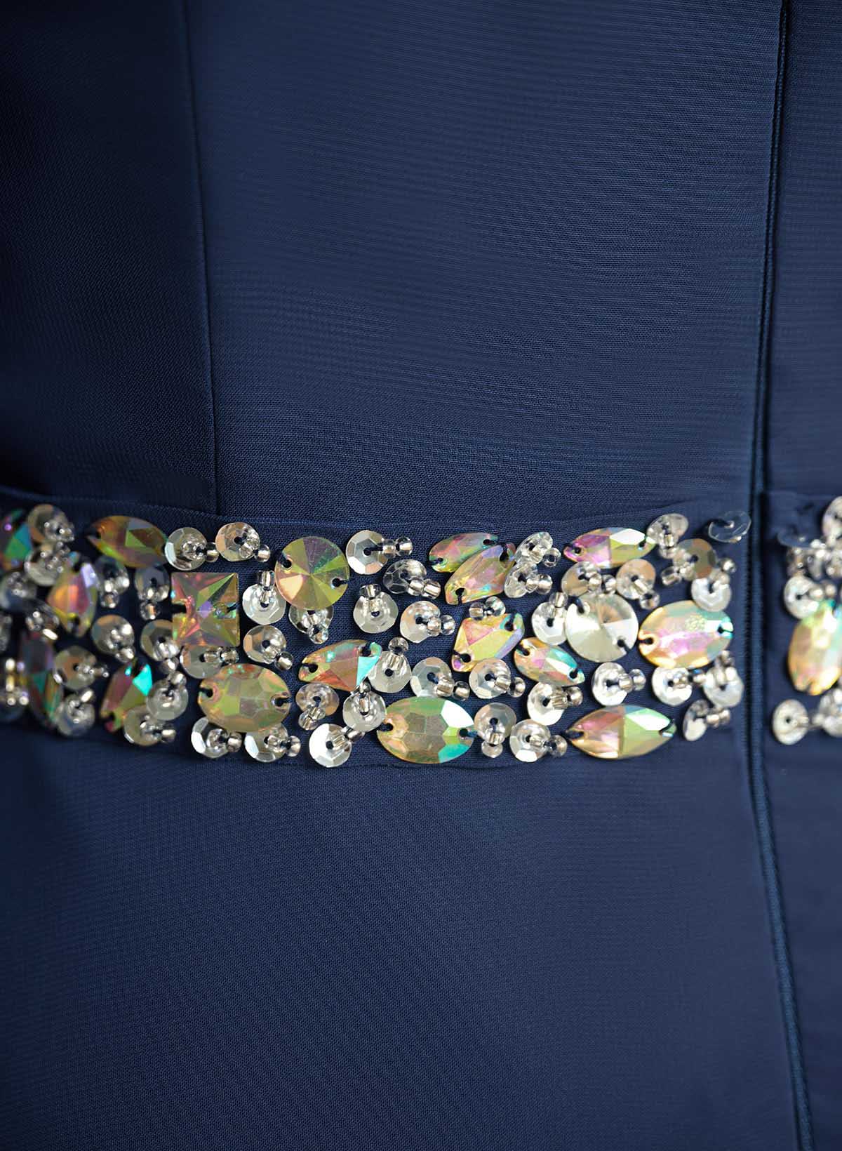 A-Line Scoop Neck Long Sleeves High Waist Chiffon Tea-Length Mother Of The Bride Dresses With Beading