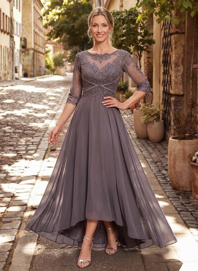High Low Lace Elegant Mother Of The Bride Dresses With Chiffon