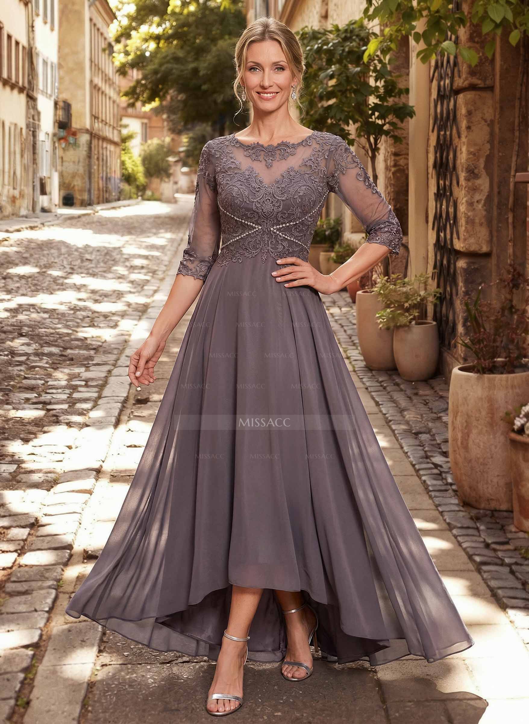 High Low Lace Elegant Mother Of The Bride Dresses With Chiffon