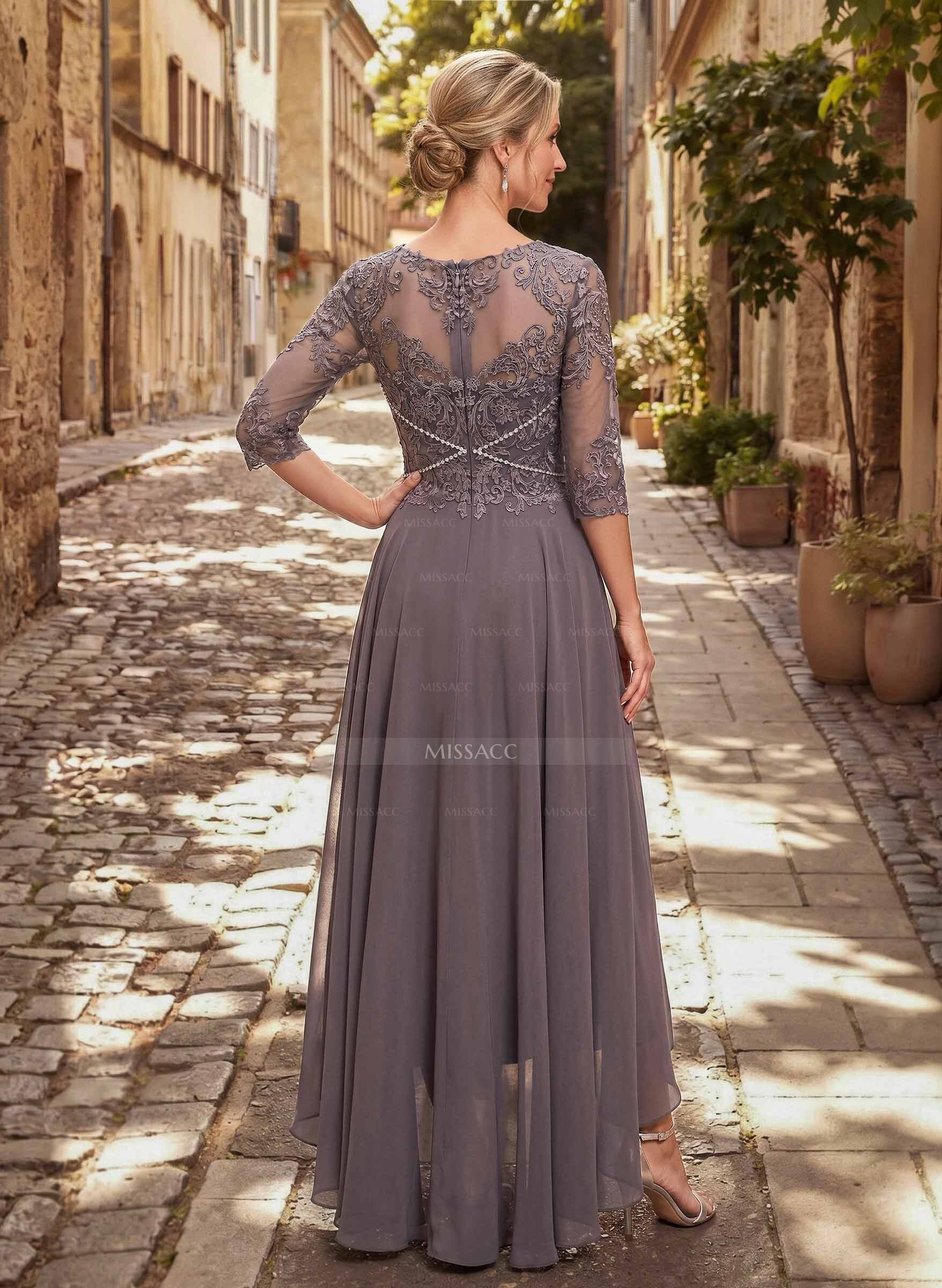High Low Lace Elegant Mother Of The Bride Dresses With Chiffon