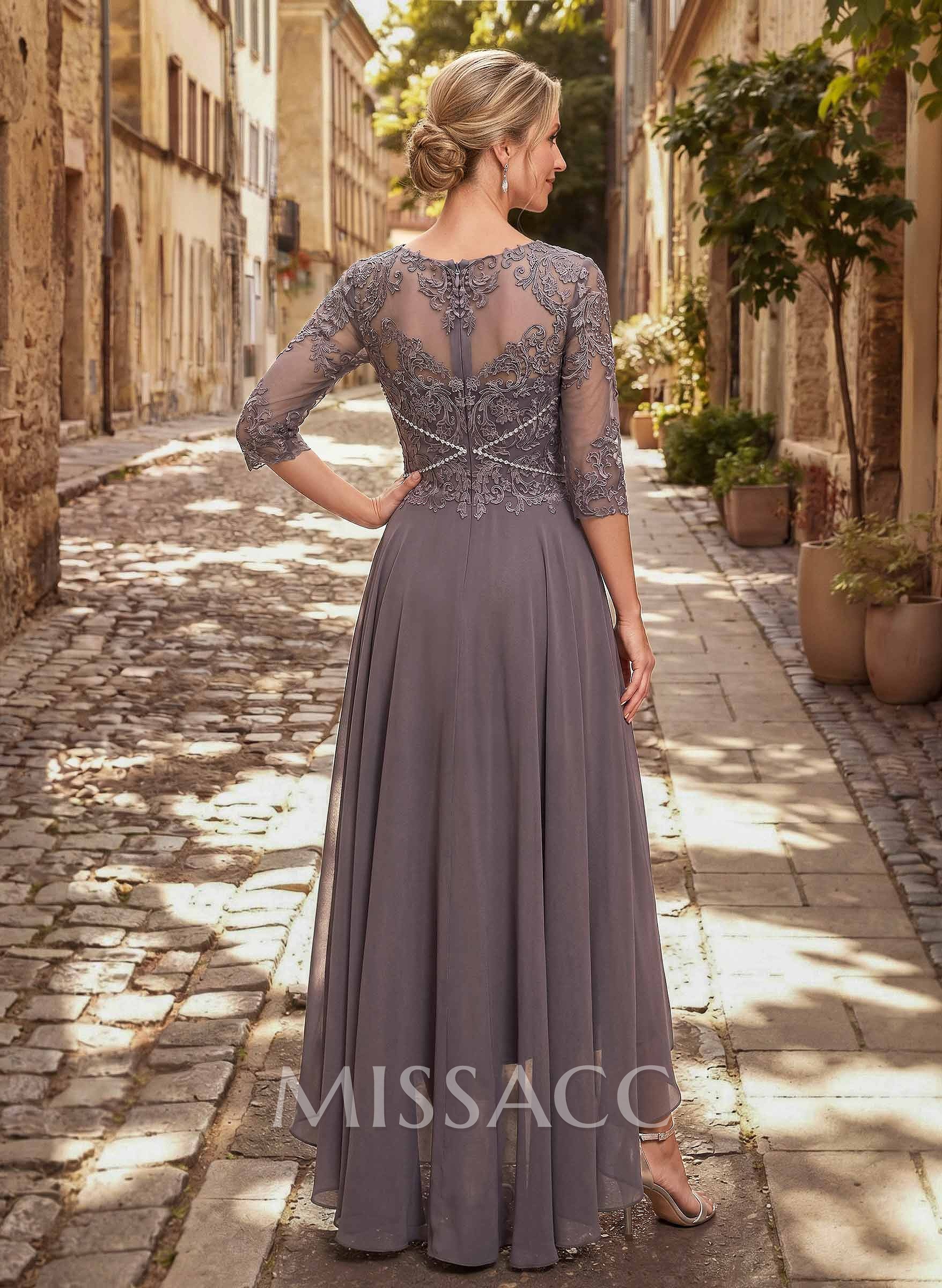 High Low Lace Elegant Mother Of The Bride Dresses With Chiffon