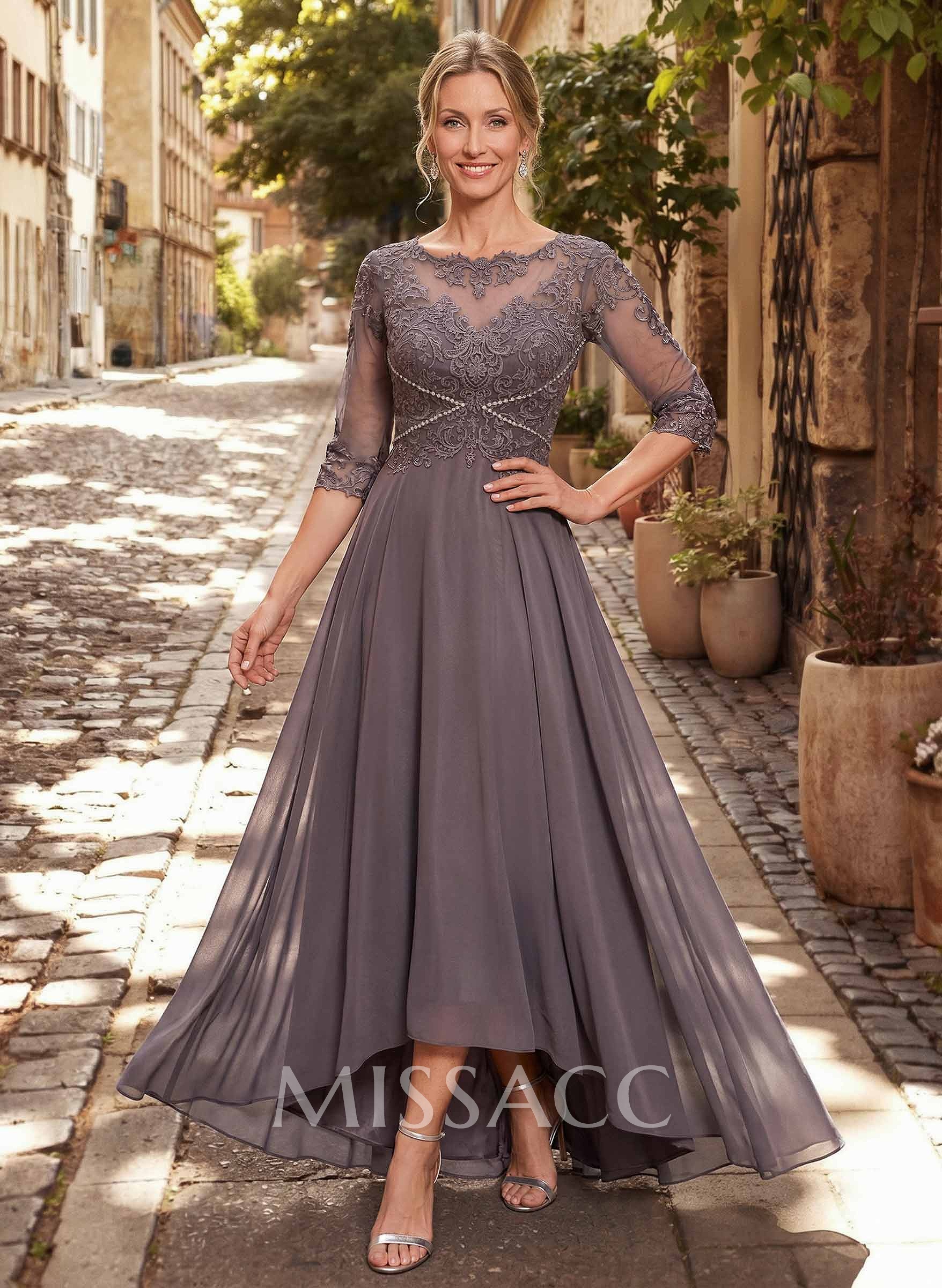 High Low Lace Elegant Mother Of The Bride Dresses With Chiffon
