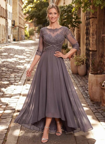 High Low Lace Elegant Mother Of The Bride Dresses With Chiffon