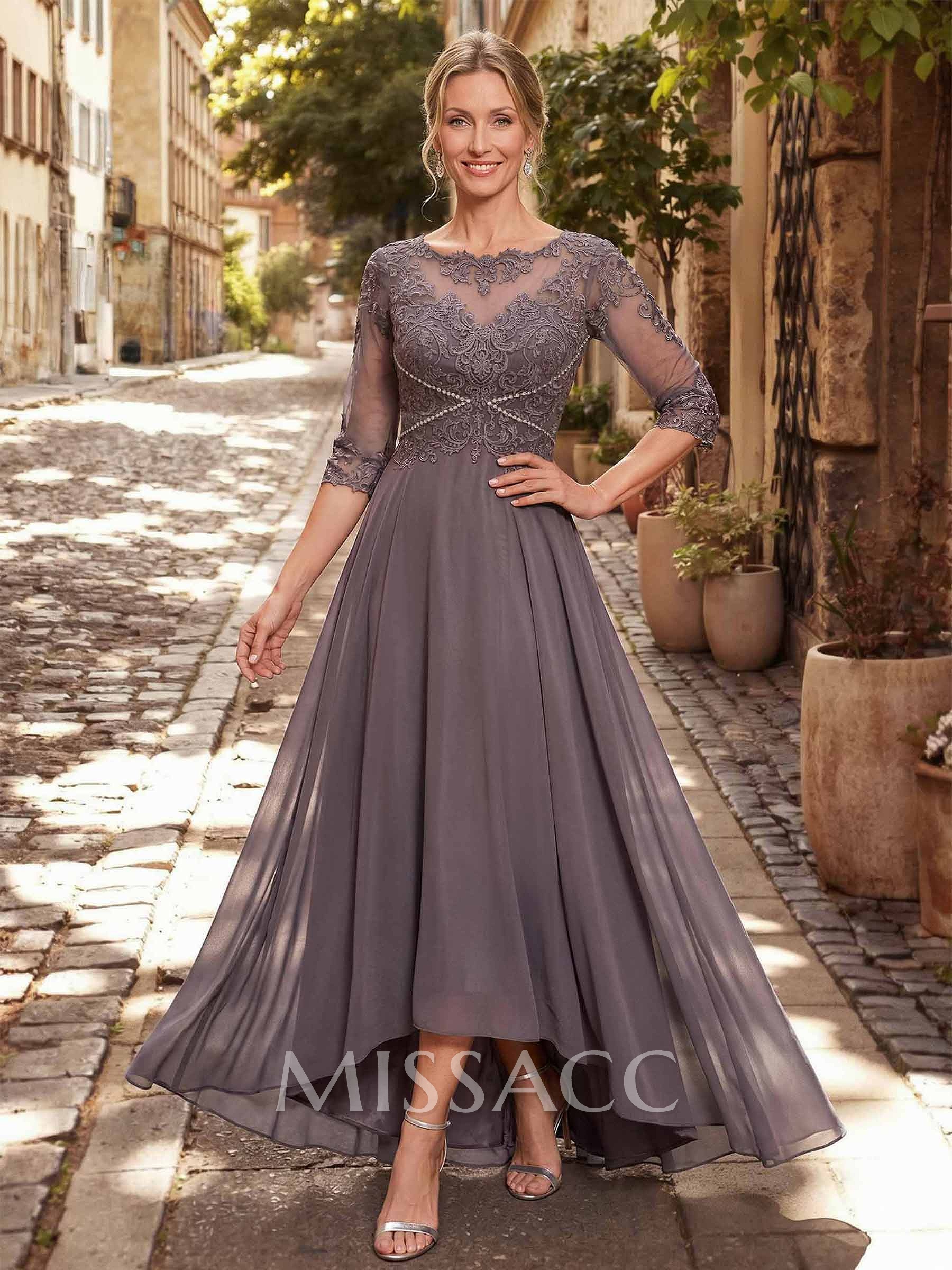 High Low Lace Elegant Mother Of The Bride Dresses With Chiffon High Low Lace Elegant Mother Of The Bride Dresses With Chiffon