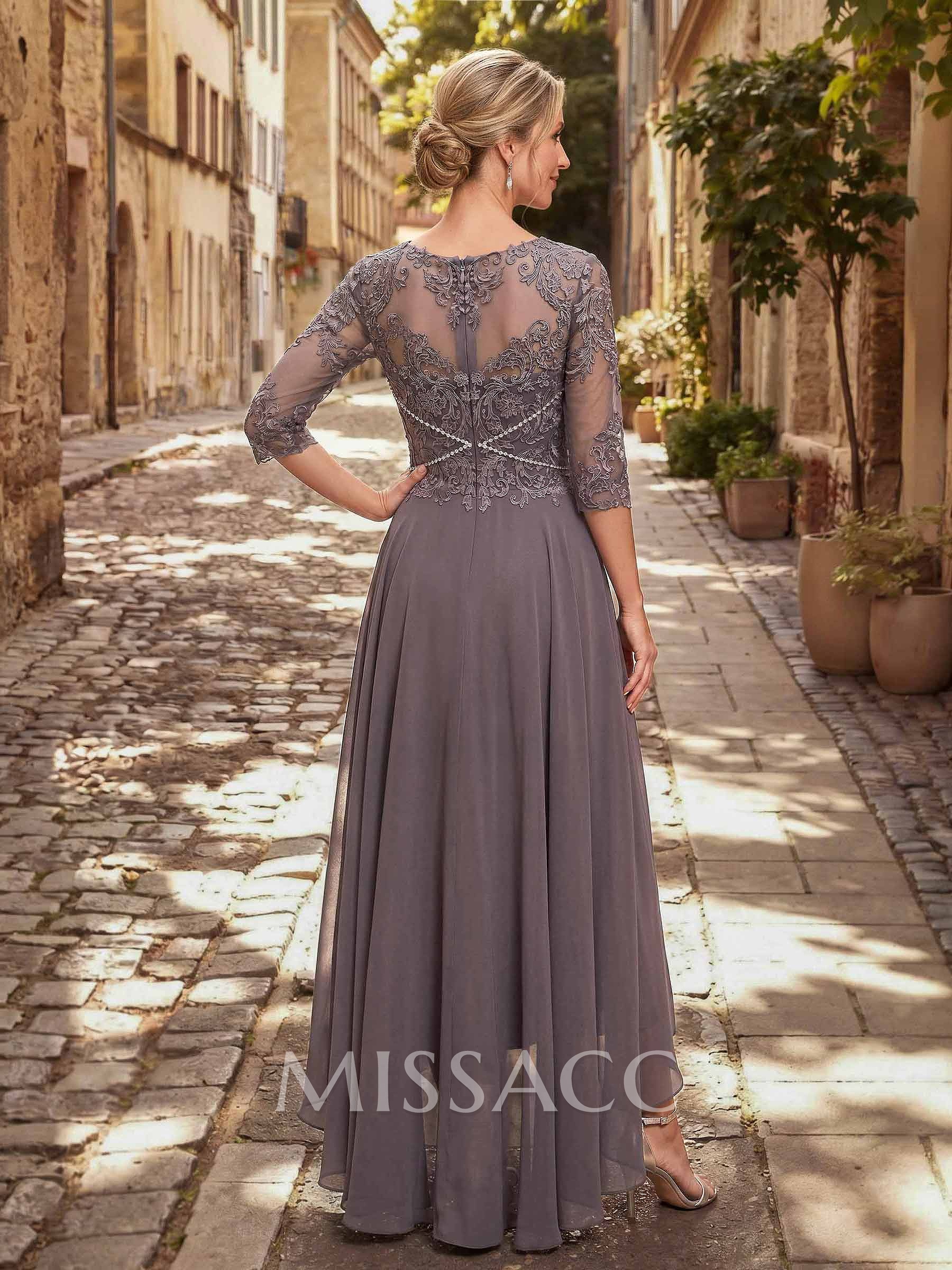 High Low Lace Elegant Mother Of The Bride Dresses With Chiffon High Low Lace Elegant Mother Of The Bride Dresses With Chiffon