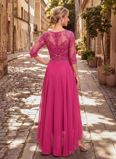 High Low Lace Elegant Mother Of The Bride Dresses With Chiffon