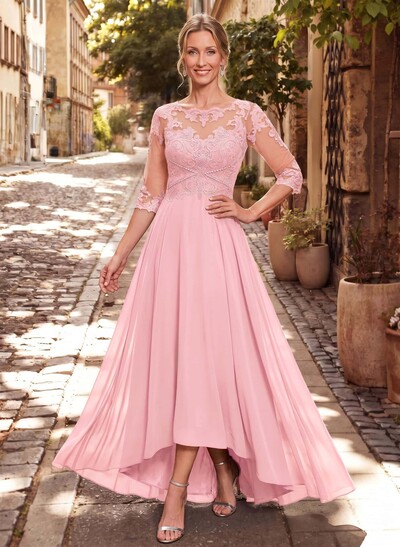 High Low Lace Elegant Mother Of The Bride Dresses With Chiffon