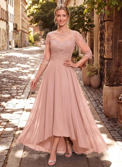 High Low Lace Elegant Mother Of The Bride Dresses With Chiffon