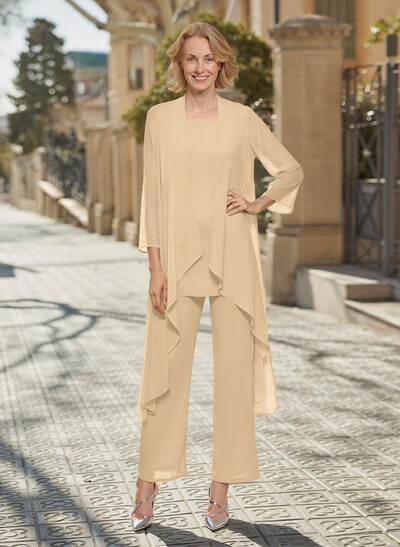 Matching Sets Simple Scoop Neck Long Sleeves Chiffon Mother Of The Bride Dress