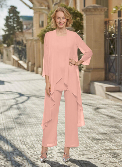 Matching Sets Simple Scoop Neck Long Sleeves Chiffon Mother Of The Bride Dress